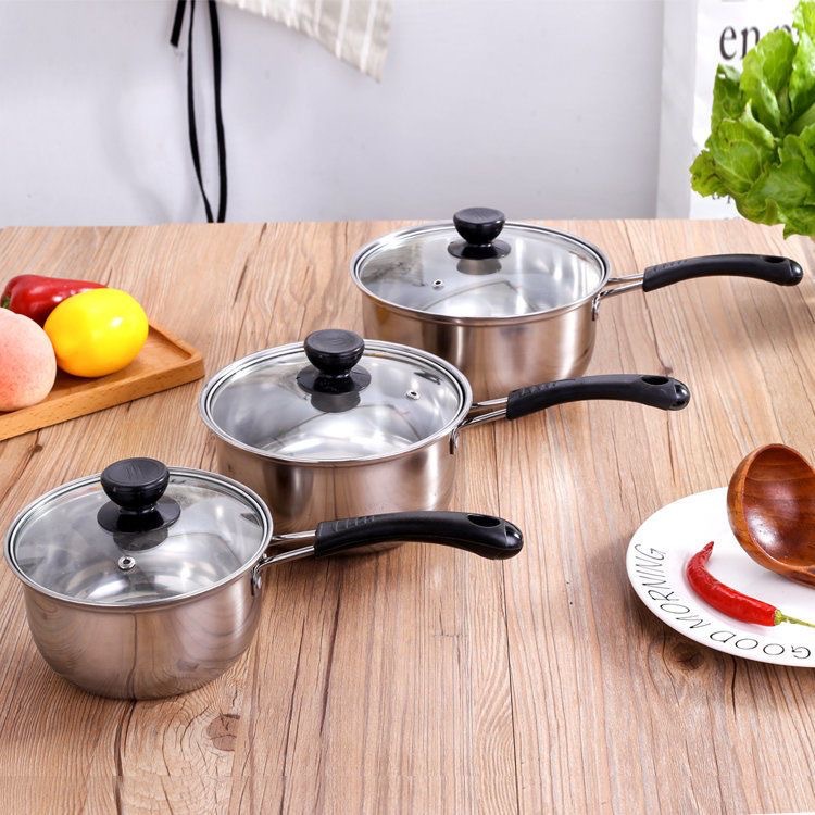 Set of 12PCS Non-stick Stainless Steel Cookware Set Cooking Pot Set Sufuria Set (3PCS 16/18/20CM Pots+3PCS Glass Lids+6pcs cookware accessories)