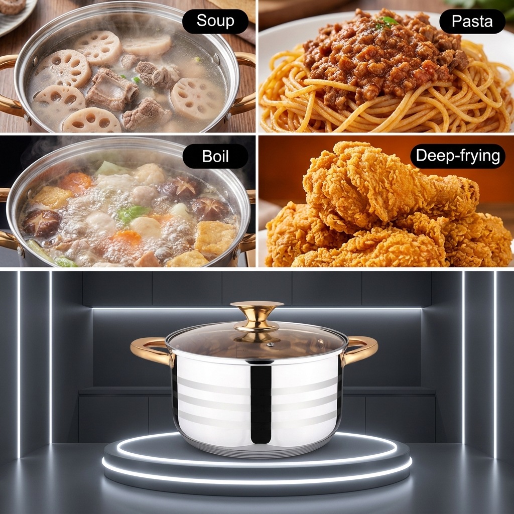 Engeibepg Set of 6PCS Non-stick Stainless Steel Cookware Set Cooking Pot Set Sufuria Set (3PCS 16/20/24CM Pots+3PCS Glass Lids)