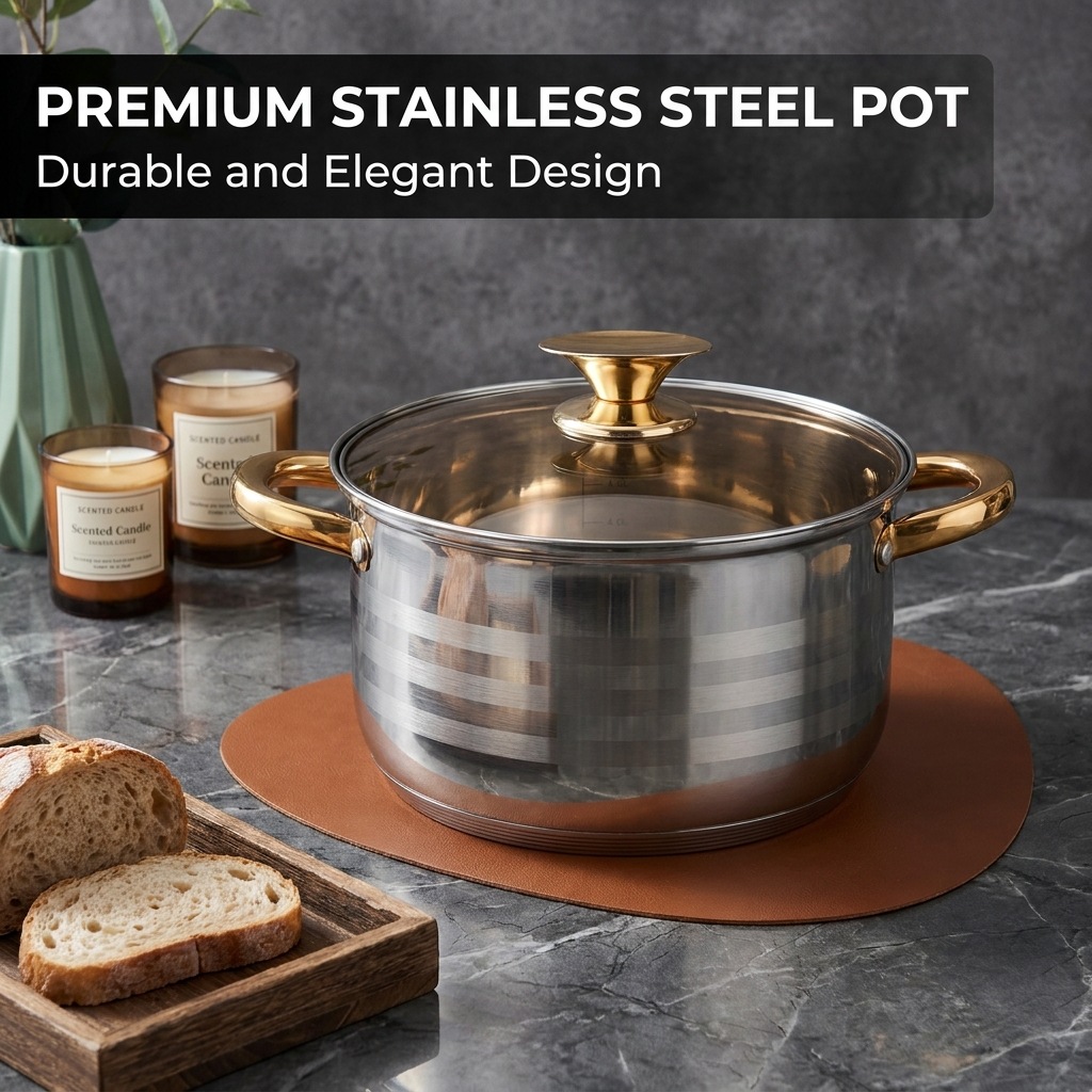 Engeibepg Set of 6PCS Non-stick Stainless Steel Cookware Set Cooking Pot Set Sufuria Set (3PCS 16/20/24CM Pots+3PCS Glass Lids)