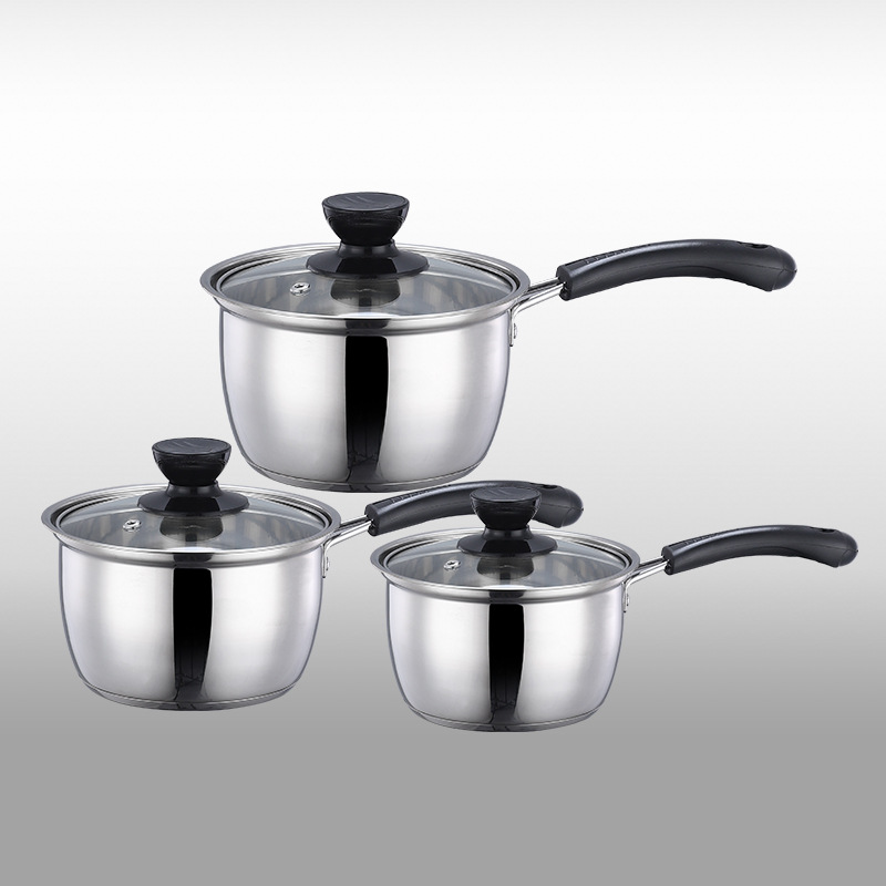 Set of 12PCS Non-stick Stainless Steel Cookware Set Cooking Pot Set Sufuria Set (3PCS 16/18/20CM Pots+3PCS Glass Lids+6pcs cookware accessories)