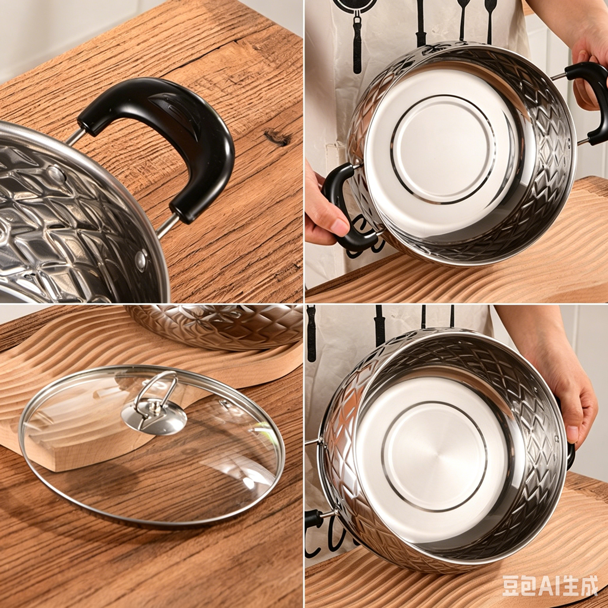 Set of 6PCS Non-stick Stainless Steel Cookware Set Cooking Pot Set Sufuria Set (3PCS 16/18/20CM Pots+3PCS Glass Lids)