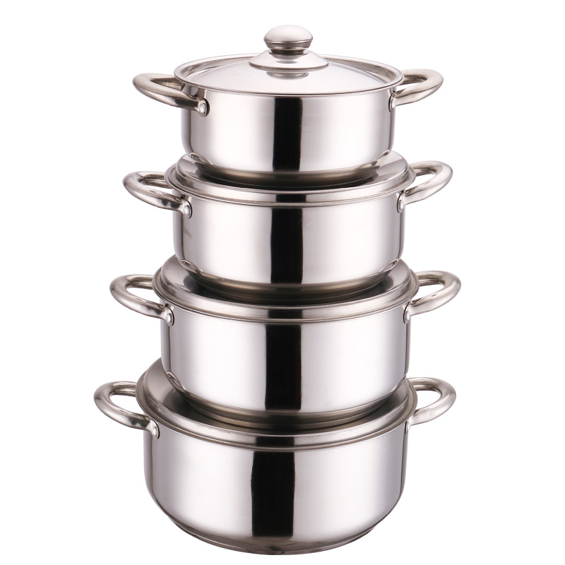 Set of 8PCS Non-stick Stainless Steel Cookware Set Cooking Pot Set Sufuria Set (4PCS 18/20/22/24 CM Pots+4PCS Stainless Steel Lids)