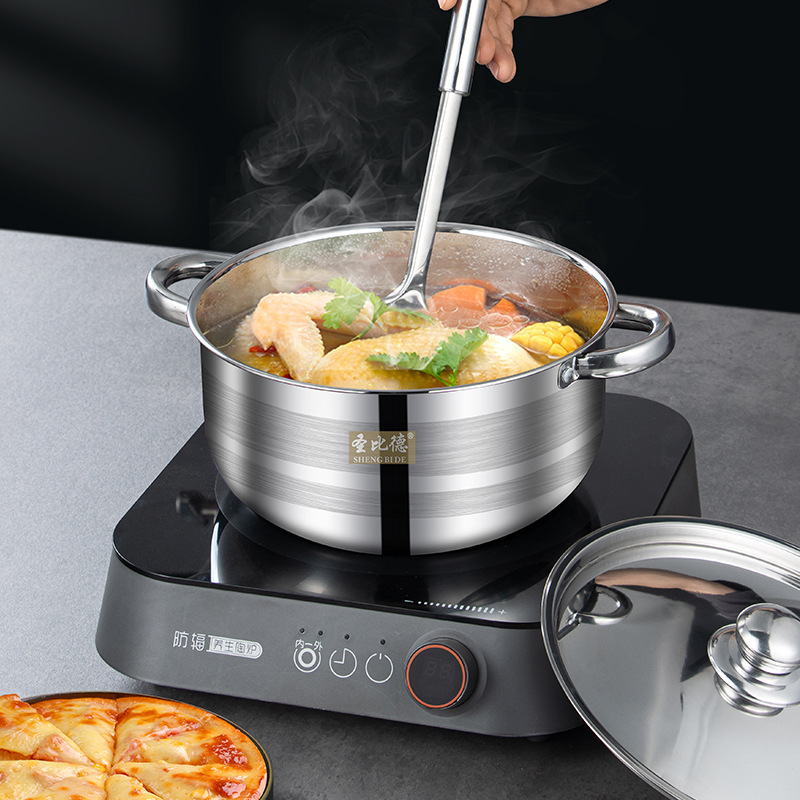 Set of 8PCS Non-stick Stainless Steel Cookware Set Cooking Pot Set Sufuria Set (4PCS 20/22/24/26CM Pots+4PCS Stainless Steel  Lids)