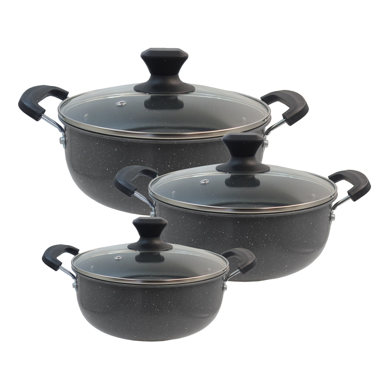HotChef Set of 6PCS Non-stick Iron Marble Coating Cookware Set  Sufuria Set Cooking Pot Soup Pots Set Suitable for Induction Cookers (3PCS 22/24/26CM Pots+3PCS Lids) TTG123