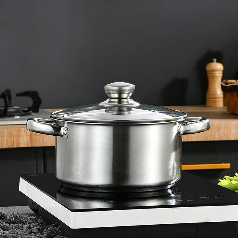 Set of 4PCS Non-stick Stainless Steel Cookware Set Cooking Pot Set Sufuria Set (2PCS 18/24CM Pots+2PCS Glass Lids)