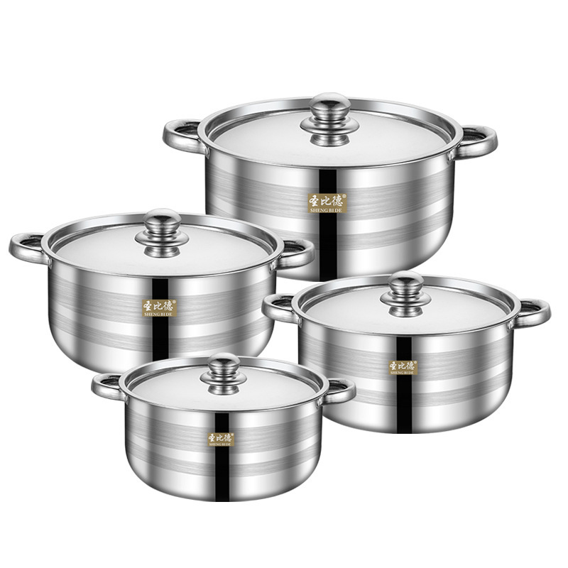 Set of 8PCS Non-stick Stainless Steel Cookware Set Cooking Pot Set Sufuria Set (4PCS 20/22/24/26CM Pots+4PCS Stainless Steel  Lids)