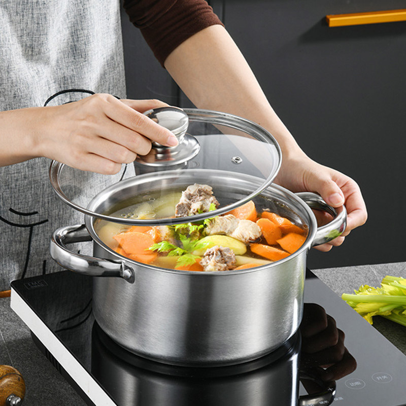 Set of 4PCS Non-stick Stainless Steel Cookware Set Cooking Pot Set Sufuria Set (2PCS 18/24CM Pots+2PCS Glass Lids)