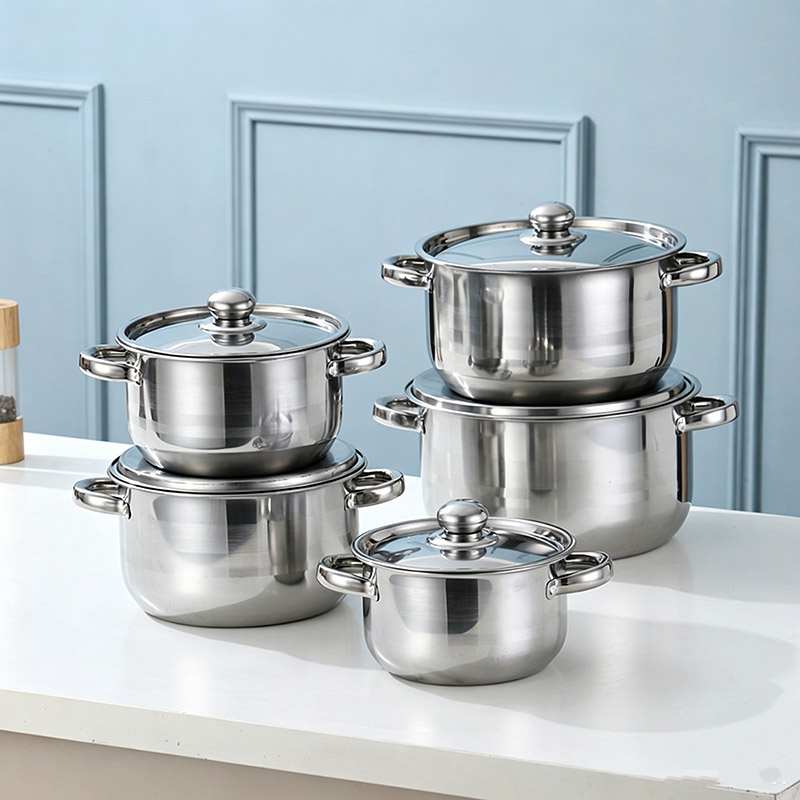 Set of 10PCS Non-stick Stainless Steel Cookware Set Cooking Pot Set Sufuria Set (5PCS 18/20/22/24/26 CM Pots+5PCS Stainless Steel Lids)