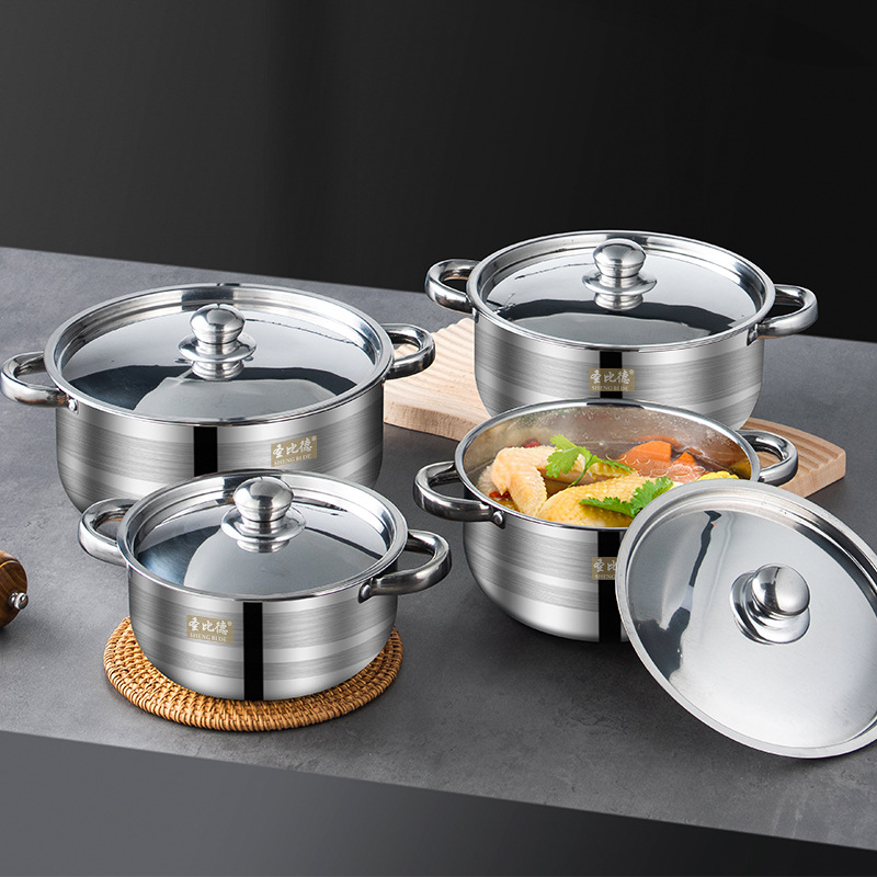 Set of 8PCS Non-stick Stainless Steel Cookware Set Cooking Pot Set Sufuria Set (4PCS 20/22/24/26CM Pots+4PCS Stainless Steel  Lids)