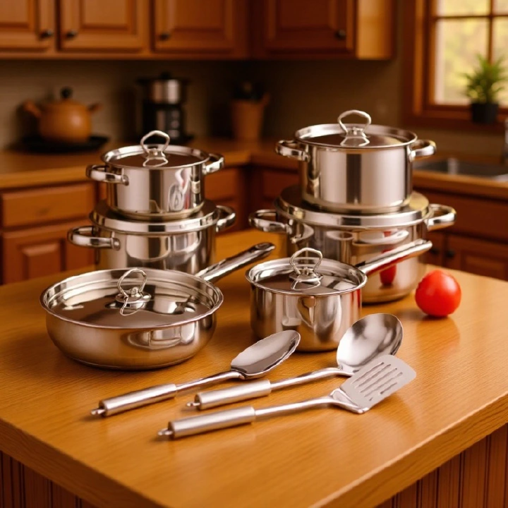 Set of 15PCS Non-stick Stainless Steel Cookware Set Cooking Pot Set Sufuria Set (6PCS 18/18/20/22/26/26 CM Pots+6PCS Stainless Steel Lids+3PCS Stainless Steel Spoon Set )