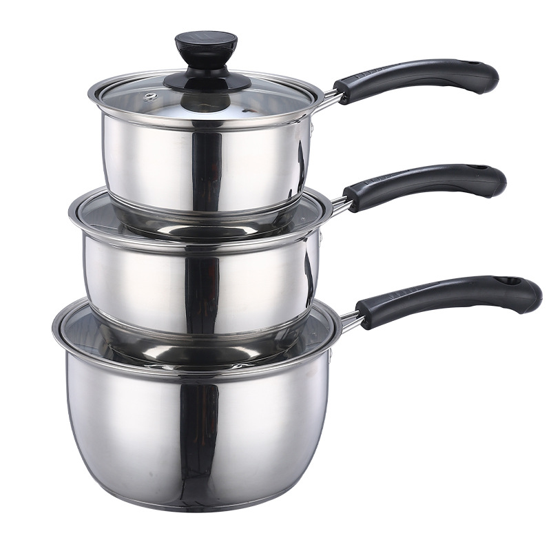 Set of 12PCS Non-stick Stainless Steel Cookware Set Cooking Pot Set Sufuria Set (3PCS 16/18/20CM Pots+3PCS Glass Lids+6pcs cookware accessories)