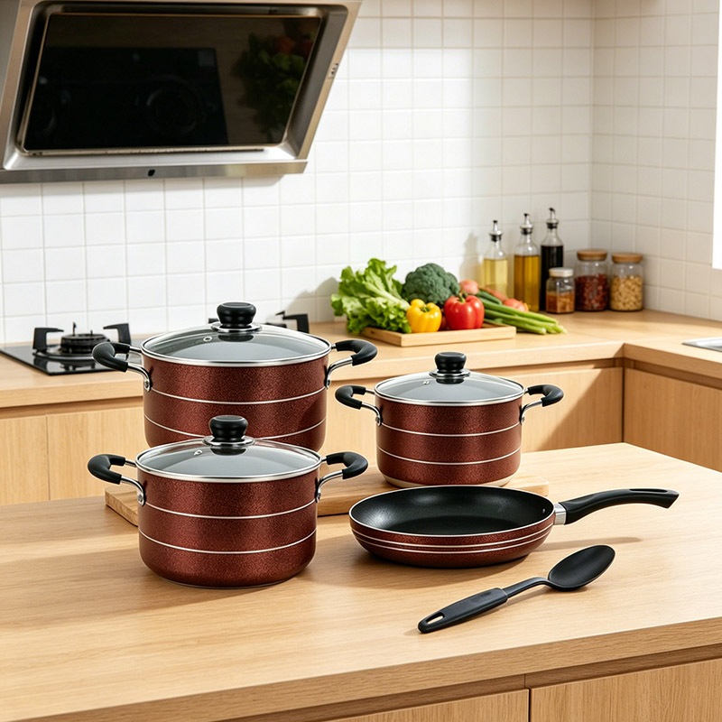 Set of 8PCS  Aluminum Non Stick Cookware Set Sufuria Set Nonstick Pots Soup Pot Milk Pot and Frying Pans Set Aluminum Pan (3PCS 20/22/24CM Pots+3PCS Lids+1PC 24CM Pan+1PC Spoon)
