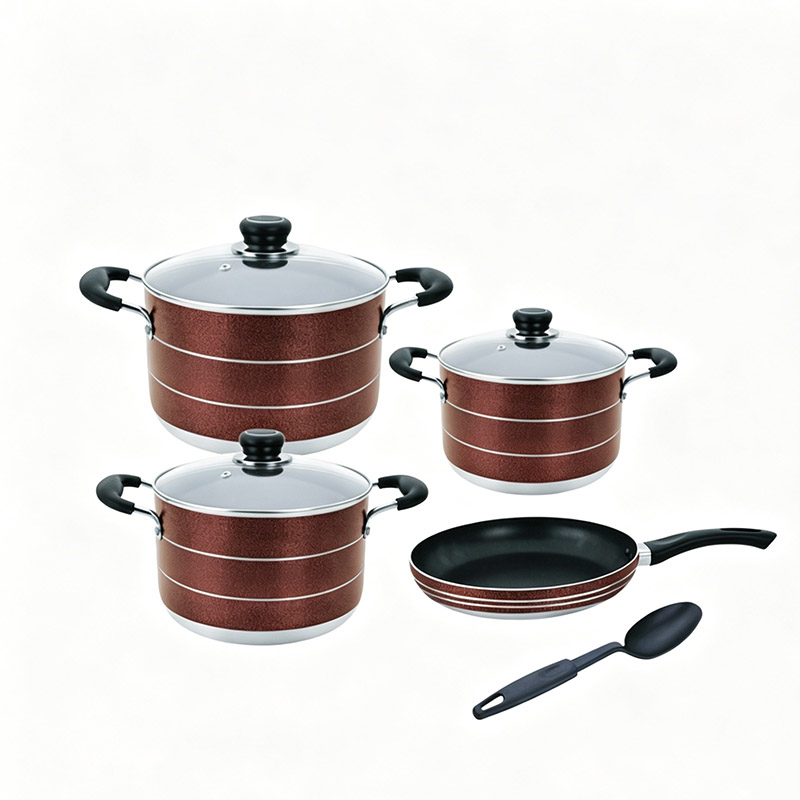 Set of 8PCS  Aluminum Non Stick Cookware Set Sufuria Set Nonstick Pots Soup Pot Milk Pot and Frying Pans Set Aluminum Pan (3PCS 20/22/24CM Pots+3PCS Lids+1PC 24CM Pan+1PC Spoon)