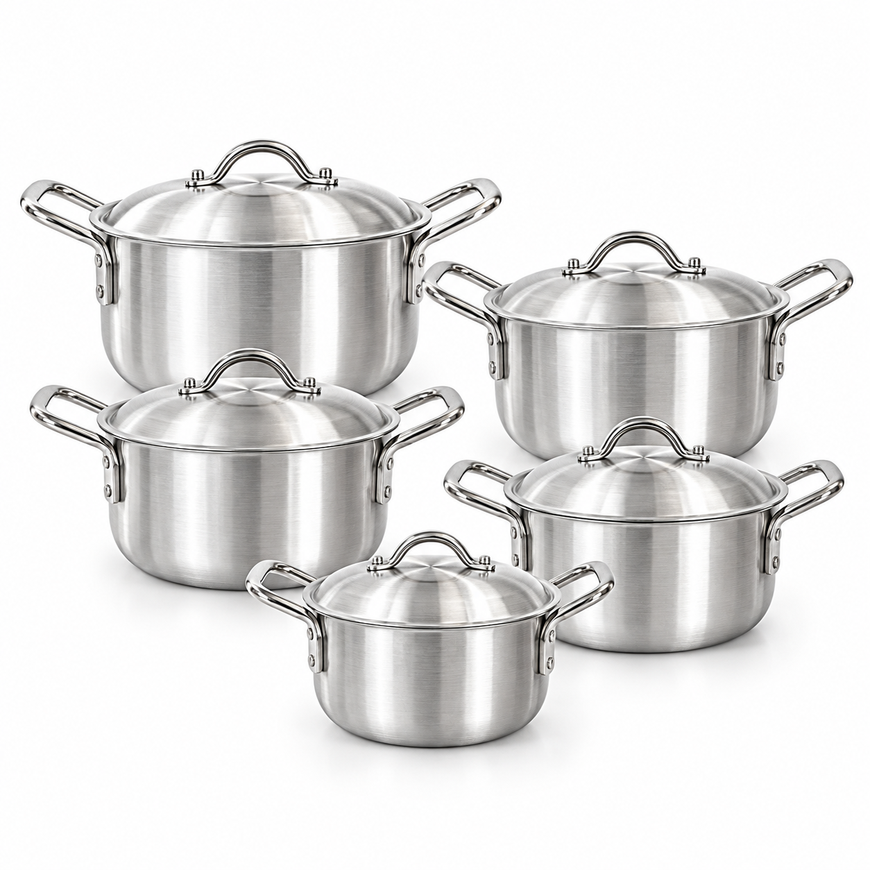 【On Sale】Set of 10PCS  Aluminum Non Stick Cookware Set Sufuria Set Nonstick Pots Soup Pot Milk Pot  Set (5PCS 18/20/22/24/26 CM Pots +5PCS Lids)