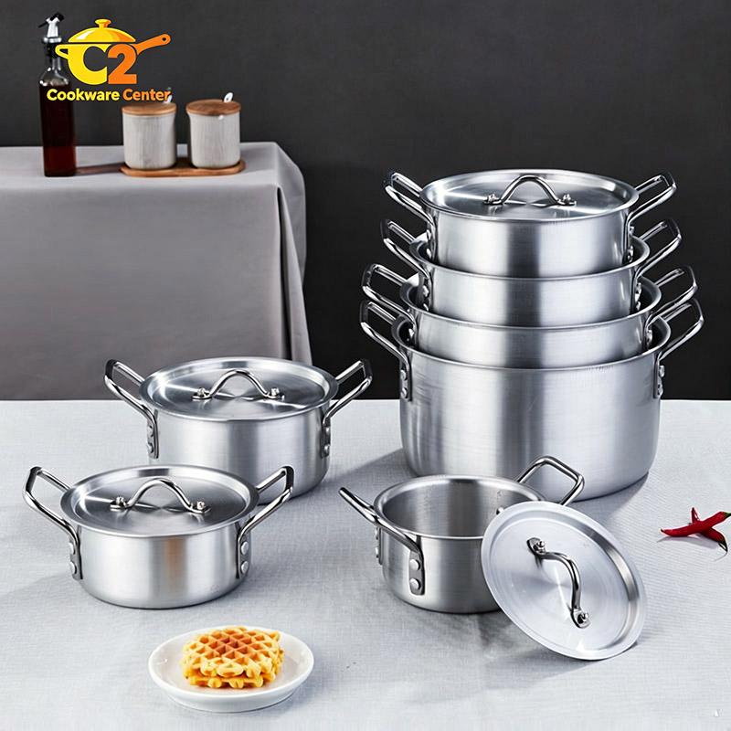 【On Sale】Set of 14PCS  Aluminum Non Stick Cookware Set Sufuria Set Nonstick Pots Soup Pot Milk Pot  Set (7PCS 14/16/18/20/22/24/26CM Pots +7PCS Lids)