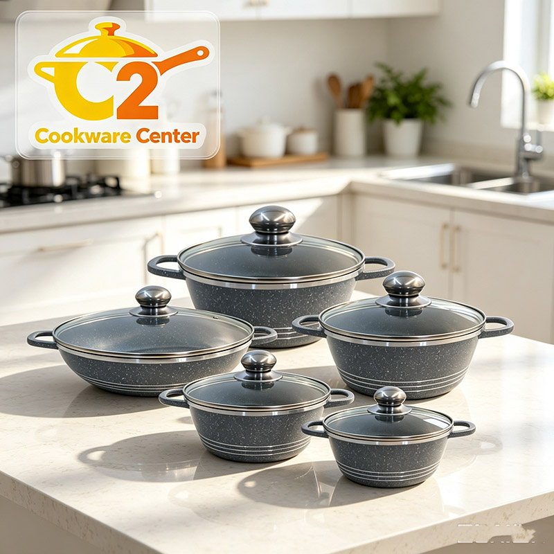 【On Sale】HotChef Set of 10PCS Non-stick Aluminum  Cookware Set Sufuria Set Marble Coating Cooking Pot Soup Pots Set (5PCS 18/22/26/26/30 CM Pots+5PCS Lids)