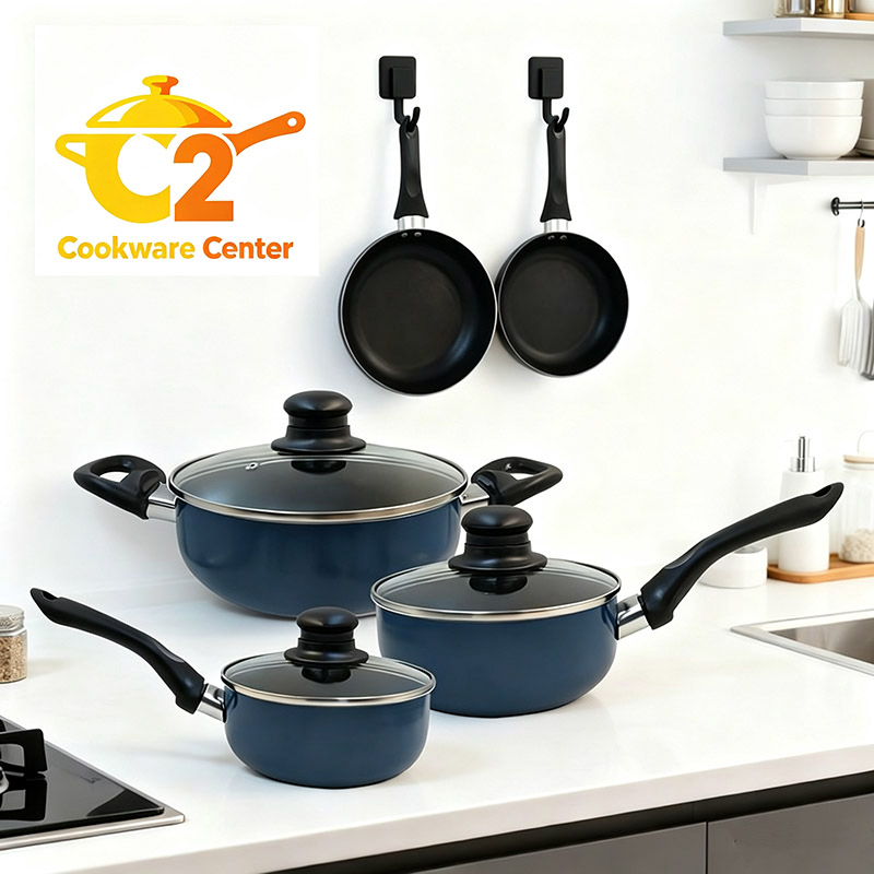 【On Sale】HotChef Set of 8PCS Non-stick Aluminum Cookware Set Sufuria Set Cooking Pot Soup Pots Set (3PCS 16/18/20CM Pots+2PCS 20/26 Pans+3PCS Lids)