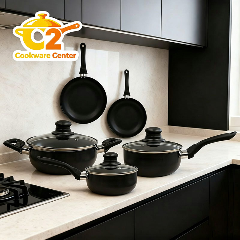 【On Sale】HotChef Set of 8PCS Non-stick Aluminum Cookware Set Sufuria Set Cooking Pot Soup Pots Set (3PCS 16/18/20CM Pots+2PCS 20/26 Pans+3PCS Lids)