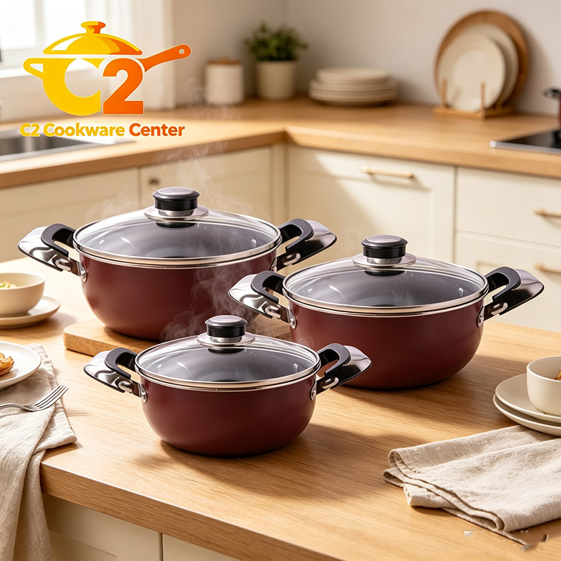 HotChef  Set of 6PCS  Non-stick Iron  Cookware Set Sufuria Set Cooking Pot Set Suitable for Induction Cooker  (3PCS 18/20/22cm Pots +3PCS Lids)  TTG113