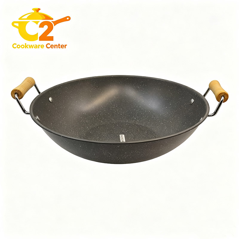 HotChef 1PC 30CM Non-stick Wooden Handle Thick Marble Coating Pan Iron Sufuria Professional Deep Pot TSEG019