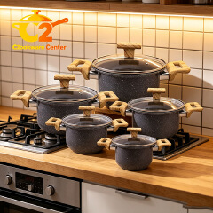 【On Sale】HotChef 10PCS Seamless One-Piece Granite Coated Non-Stick Cookware Set (5PCS 18-26CM Pots+5PCS Lids) | PFOA-Free | All Cooktops Ready | For Soups/Stews/Daily Cooking | HotChef Sufuria Set
