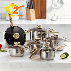 Engeibepg Set of 12PCS High Quality Non-stick Stainless Steel Cookware Sets Pots and Pans Cooking Pot Set  Sufuria Set Suitable for Induction Cooker (6PCS 16/16/18/20/24/24CM Pots+6PCS Lids)