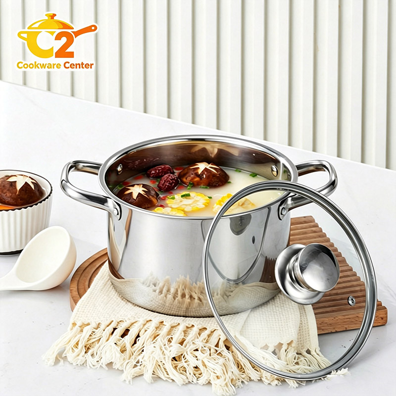 Set of 2PCS  24CM Non-stick  Stainless Steel Multipurpose Pot   With Glass Lids