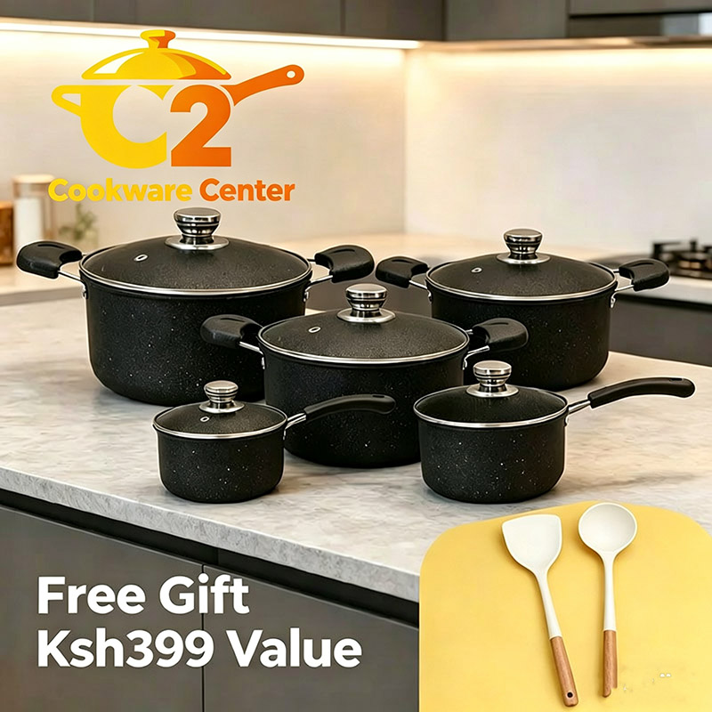 Set of 10PCS Non-stick Iron Marble Coating Cookware Set Sufuria Set Cooking Pot Set Suitable for Induction Cookers (5PCS 16/18/20/22/24CM Pots+5PCS Glass Lids)