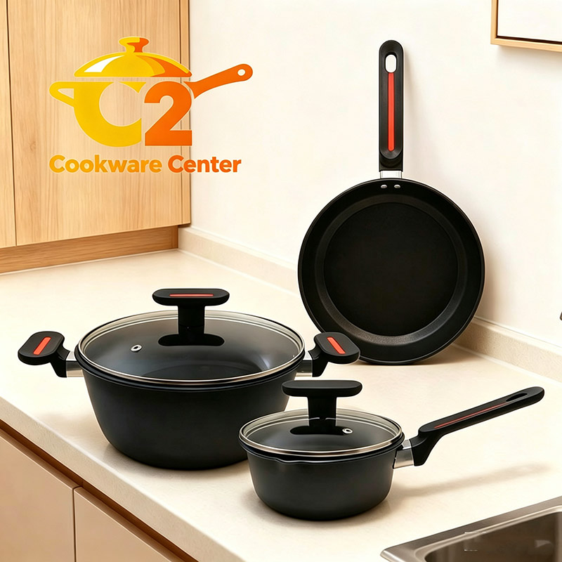 HotChef Set of 5PCS Non-stick Iron Die-cast Cookware Set  Sufuria Set Cooking Pot Soup Pots Set Suitable for Induction Cookers (1PC 16cm sauce pan +1PC 24cm Casserole + 1PC 24CM Pan+2PCS  Lids)TTG153
