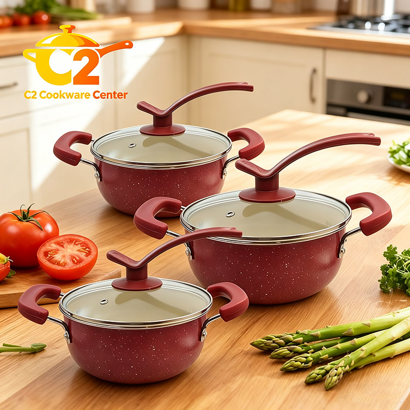 HotChef Set of 6PCS Non-stick Iron Marble Coating Cookware Set  Sufuria Set Cooking Pot Soup Pots Set Suitable for Induction Cookers (3PCS 18/20/22CM Pots+3PCS Lids)  TTG122