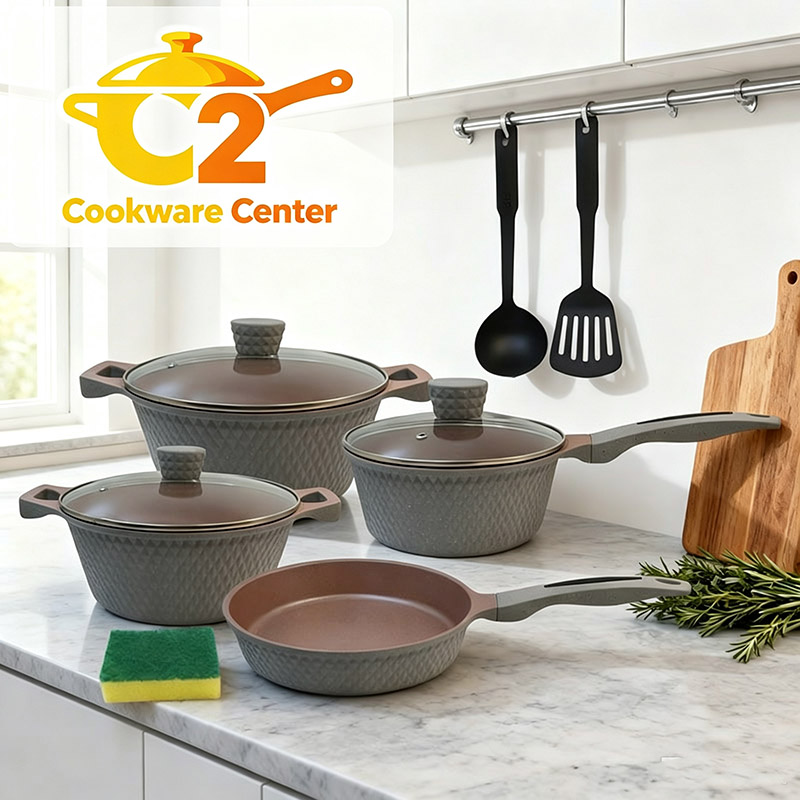 【On Sale】HotChef Set of 10PCS Non-stick Aluminum Marble Coating Cookware Set Sufuria Set Cooking Pot Soup Pots Set (3PCS 18/24/28CM Pots+1PC 24CM Pan+3PCS Lids+3PCS Accessories)