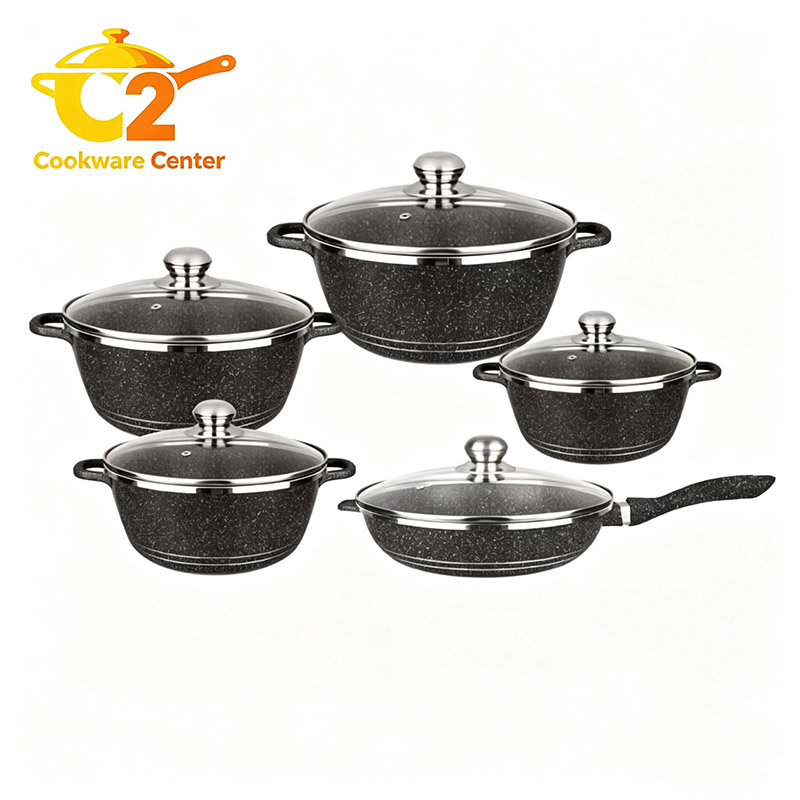 【On Sale】HotChef Set of 10PCS Non-Stick Die Cast Aluminum Thickened and Large Size Cookware Set Sufuria Set Soup Pot Milk Pot and Frying Pans Set (5PCS 20/24/28/32CM Pots+1PC 28CM Pan +5PCS Lids)