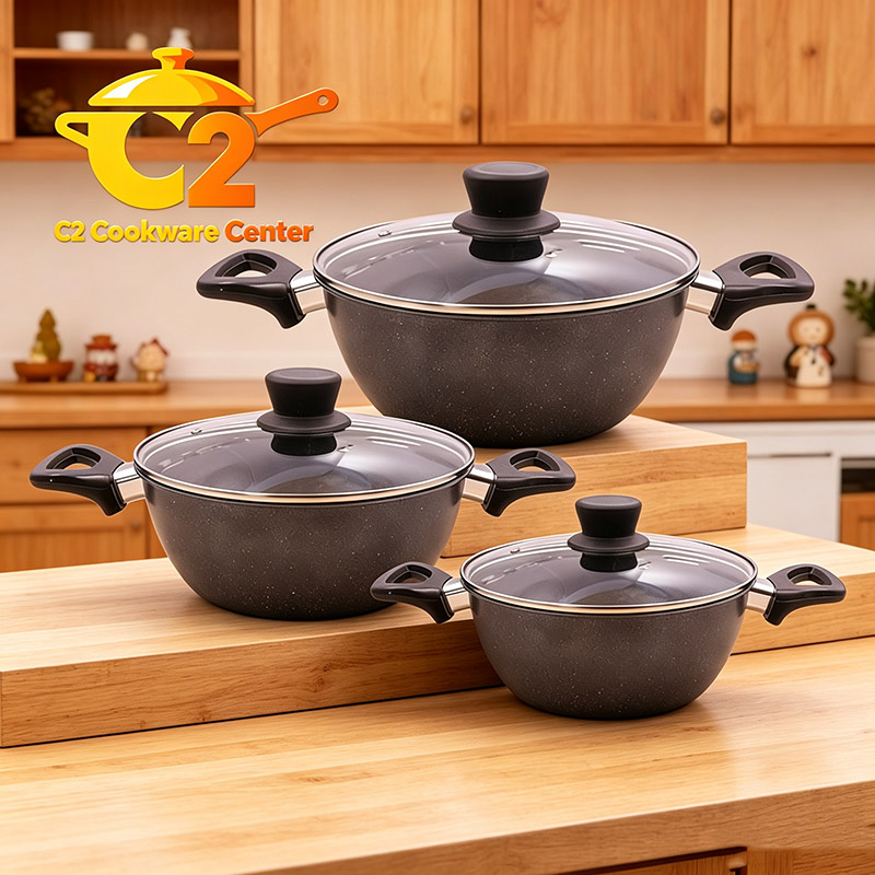 HotChef   Set of 6PCS Non-stick Iron Granite Coating  Cookware Set Sufuria Set Cooking Pot Set (3PCS 18/20/22CM Pots +3PCS Lids) TTG162