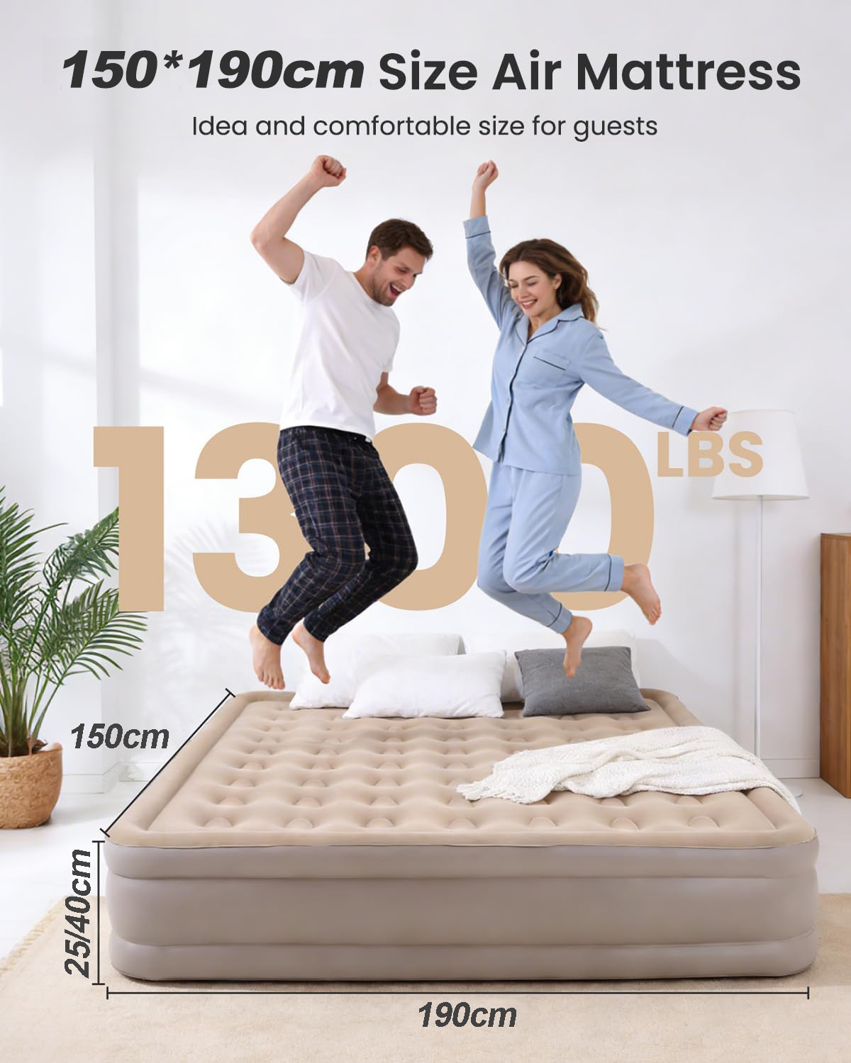 Intex Airbed Inflatable Mattress with Built-in Pump Soft Durable Portable Folding Air Bed Portable Blow up Mattress Low High Size 150x195x25/40cm for Camping, Home and Guest