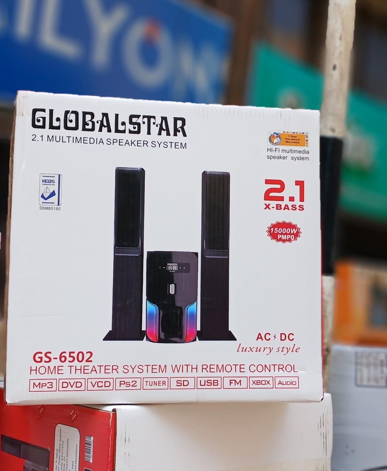 Globalstar GS-6502 2.1CH Mini Home Theater MULTIMEDIA WOOFER SYSTEM WITH 2 TALL Boys SPEAKERS SUBWOOFER with AC DC USB/FM/BLUETOOTH 15,000W PMPO HI-FI Sound Speaker System