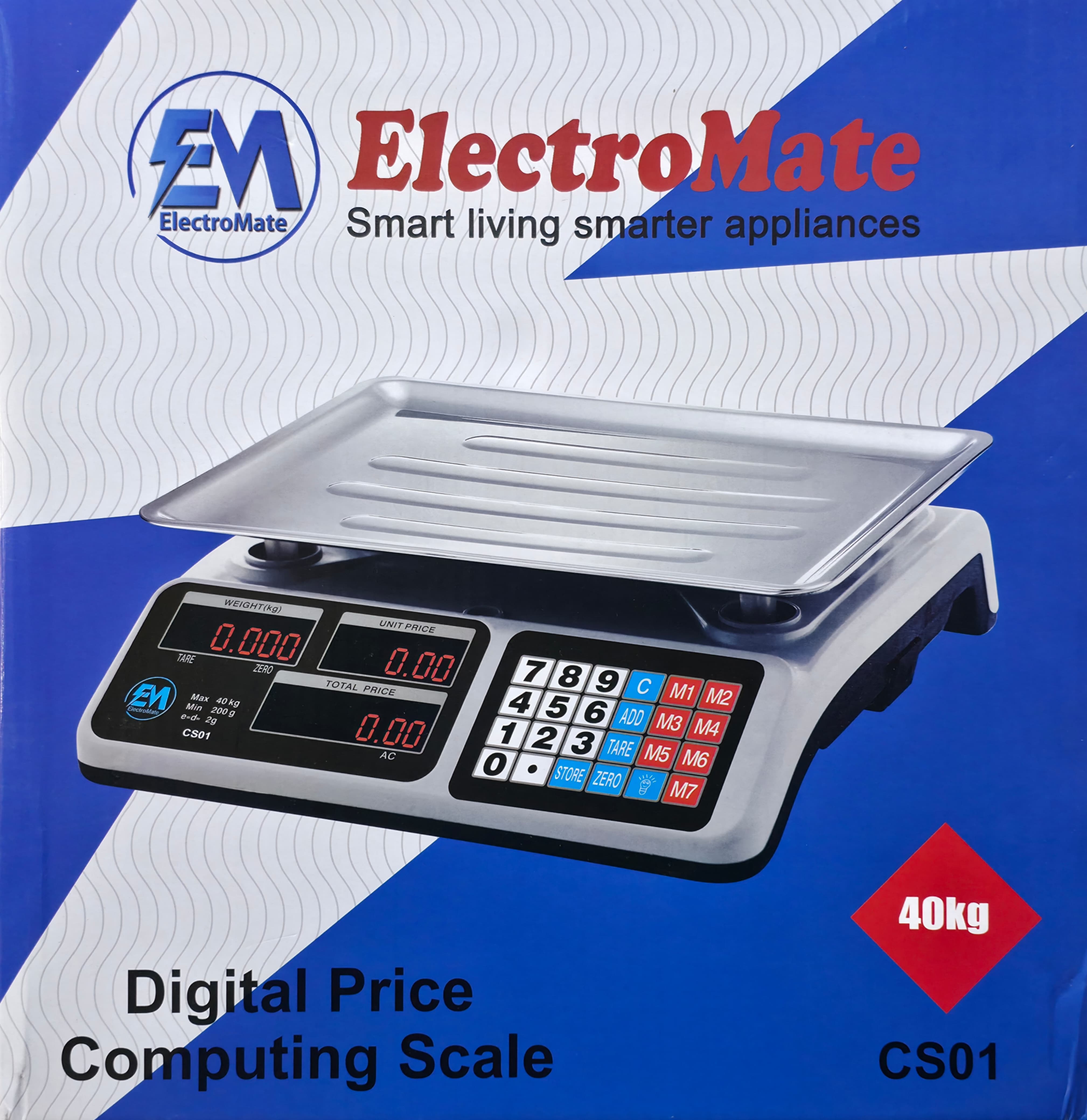 ElectroMate EM 40kg digital Kitchen Electronic Price Computing and Weighing Scale High Precision LCD Display, Stainless Steel Platform, Home & Commercial Use