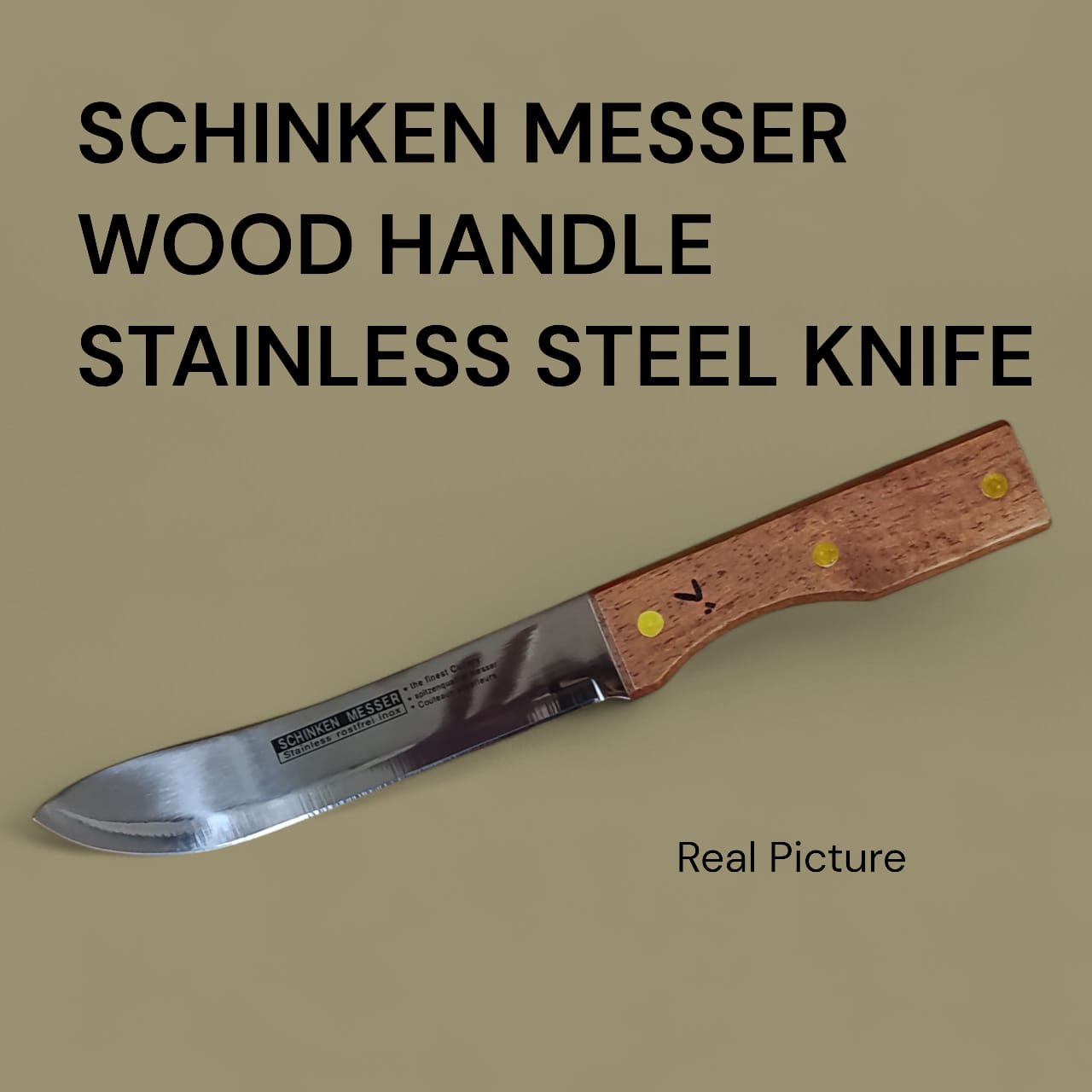 Schinken Messer Wood Handle Stainless steel Knife Perfect for general kitchen use. Great for slicing meat and large veggies rust-resistant and long-lasting.