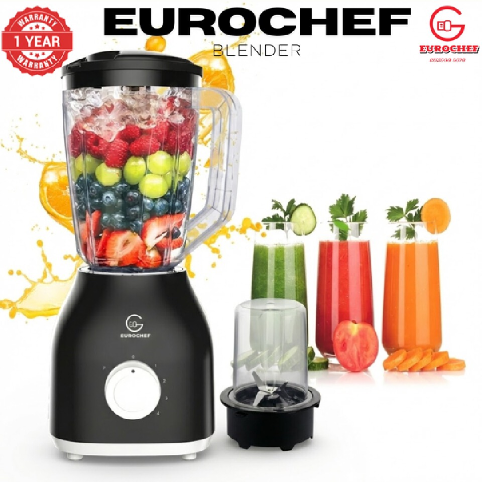 Eurochef 2 In 1 Blender With Grinding Machine And 1.8L Unbreakable Jug, 4-Speed Pulse, 650W