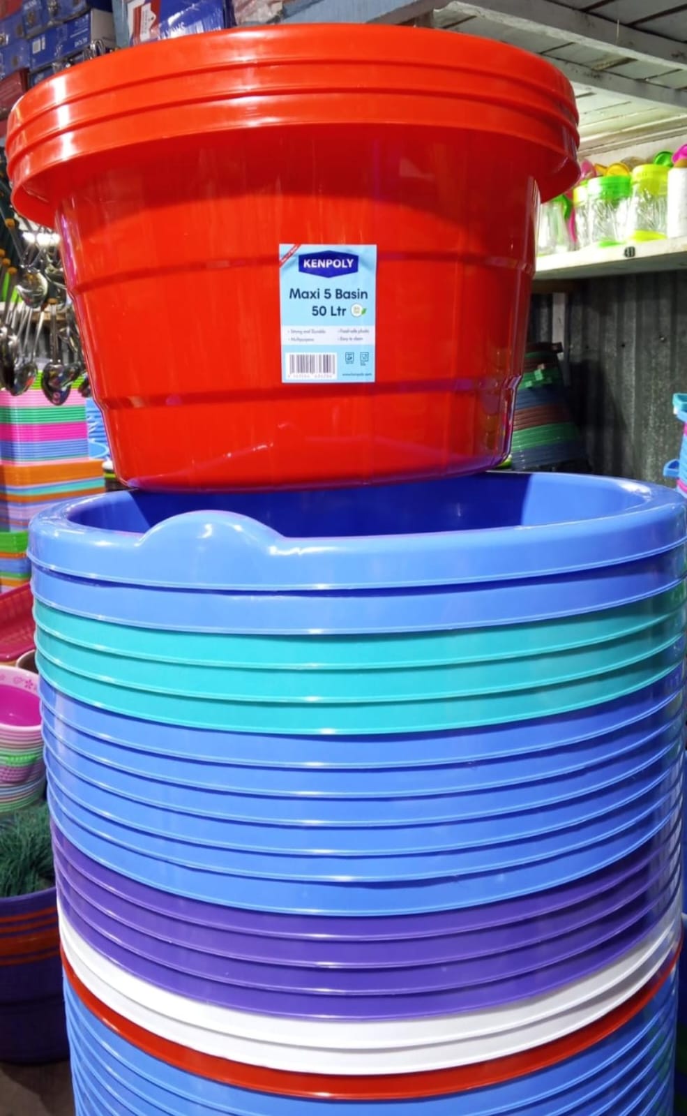 Kenpoly Basin 50ltrs Multicolor Plastic Wash Basin Multipurpose Durable Storage for Washing Clothes