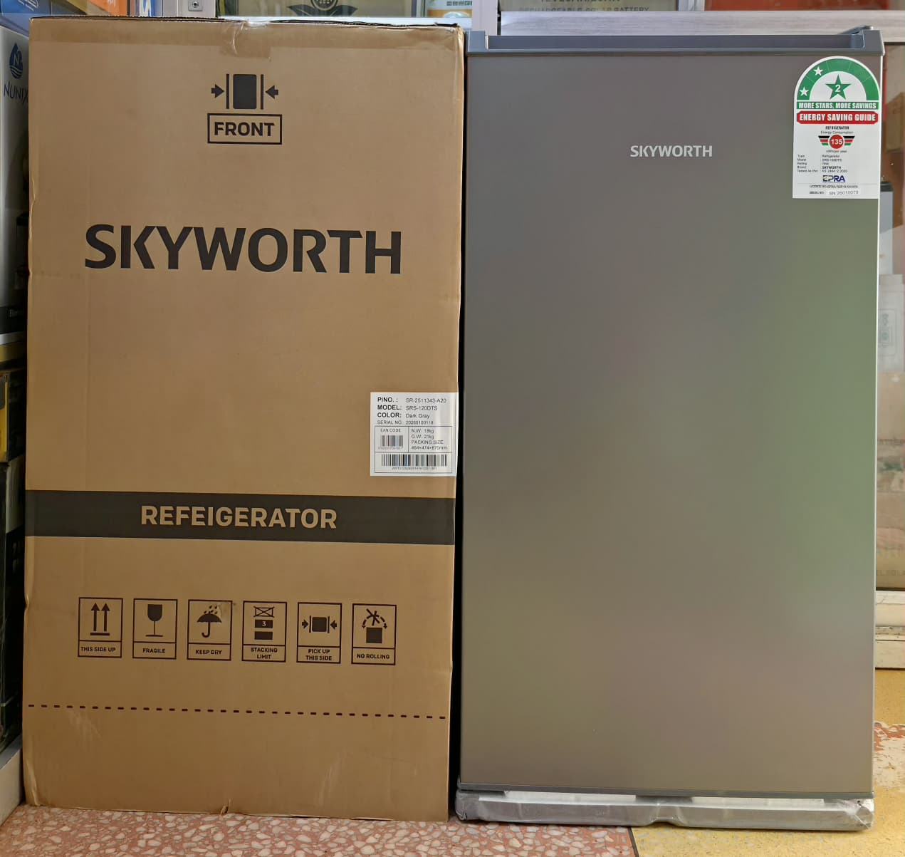 Skyworth SRS-120DT - 90L Single Door Refrigerator With Freezer Compartment Fridge Dark Grey