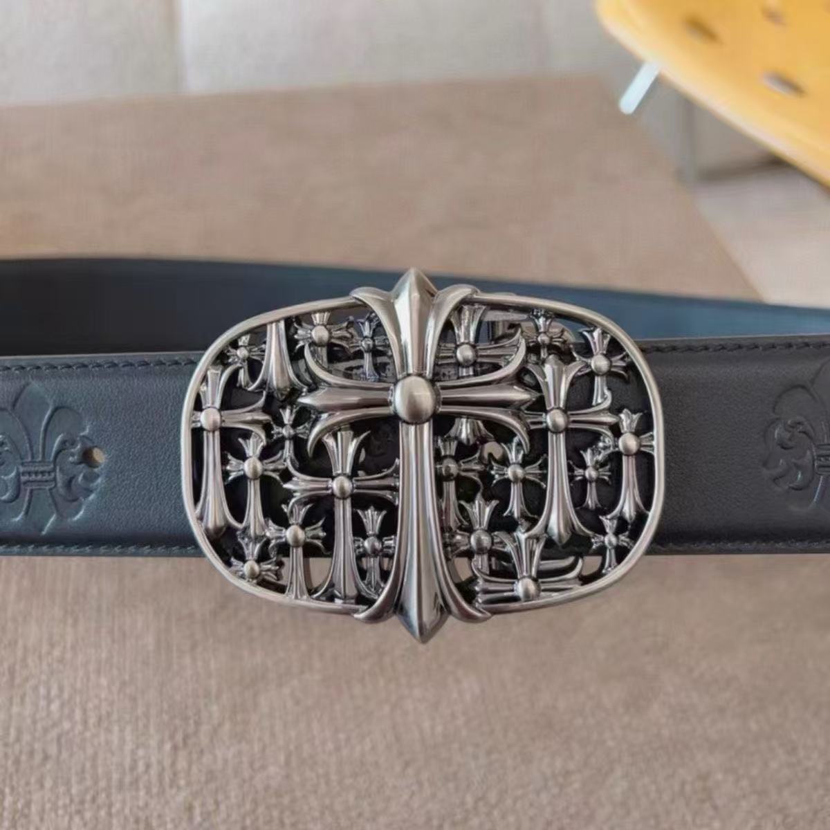 New Genuine Leather Belts Trendy Chrome Heart Belt Retro Jeans Belts Pure Leather Belt for Men Hip Hop Gift