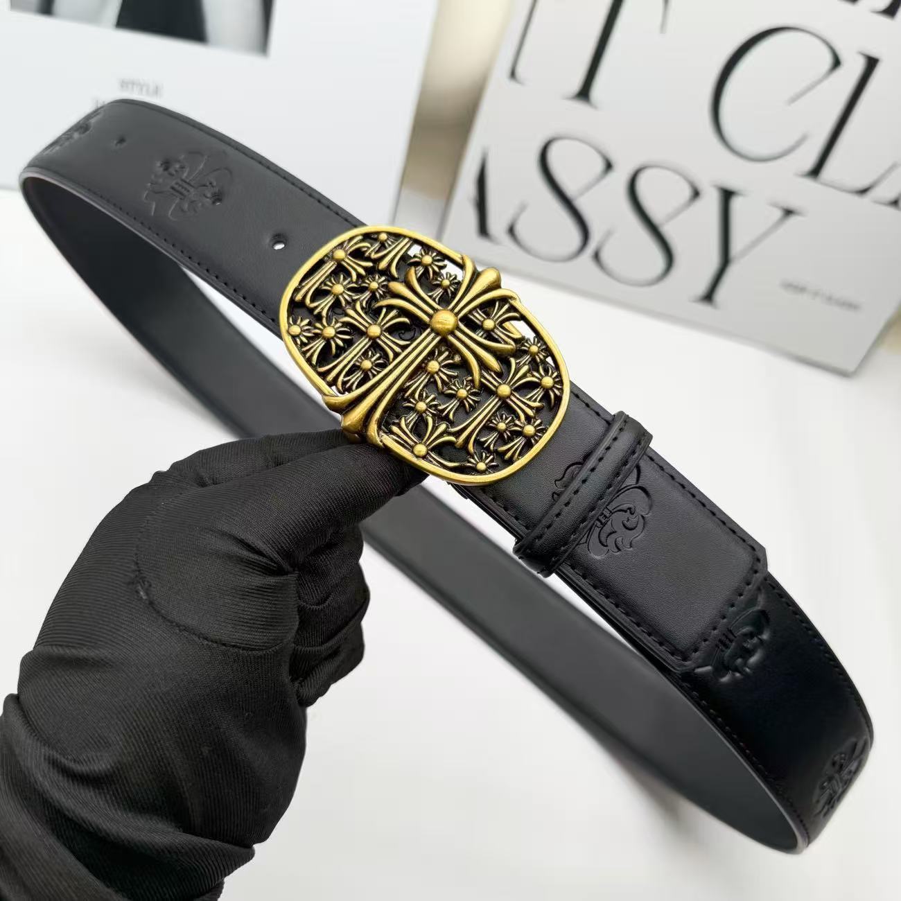 New Genuine Leather Belts Trendy Chrome Heart Belt Retro Jeans Belts Pure Leather Belt for Men Hip Hop Gift
