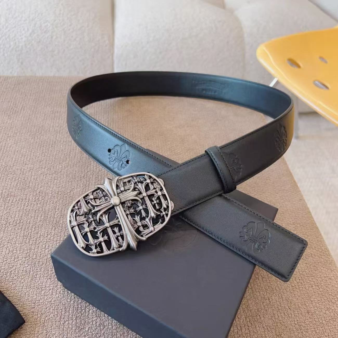 New Genuine Leather Belts Trendy Chrome Heart Belt Retro Jeans Belts Pure Leather Belt for Men Hip Hop Gift