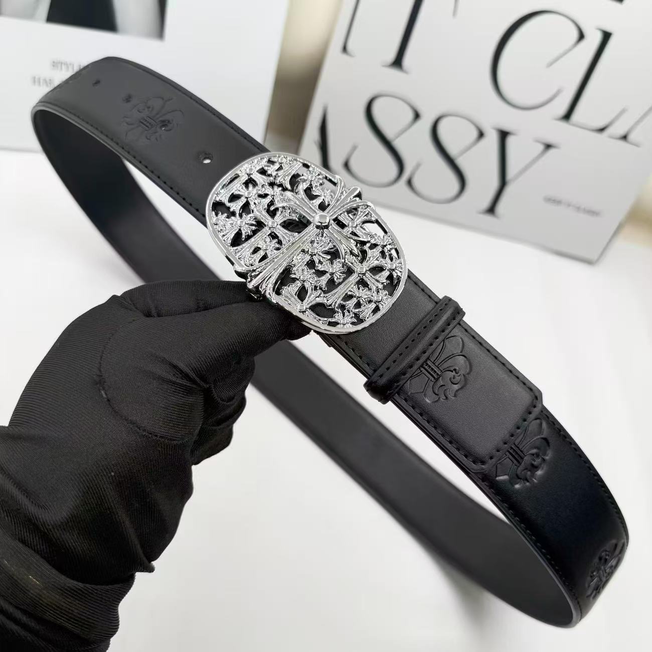 New Genuine Leather Belts Trendy Chrome Heart Belt Retro Jeans Belts Pure Leather Belt for Men Hip Hop Gift