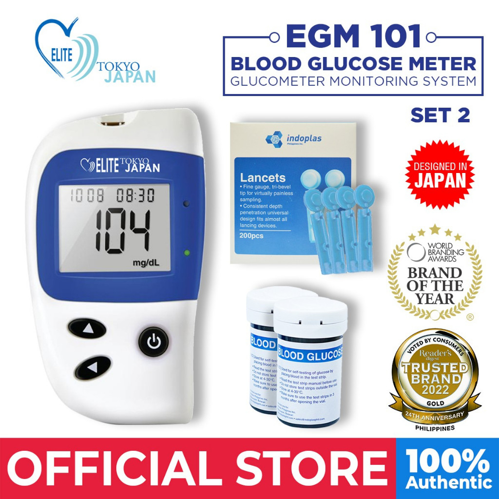 Indoplas Elite Blood Glucose Meter Glucometer Monitoring System SET 2 EGM101