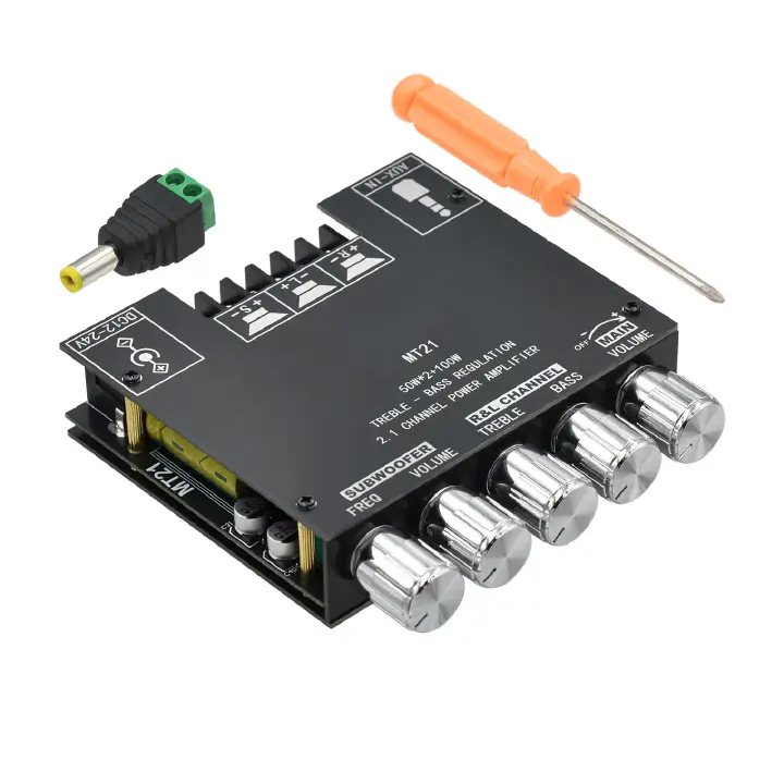 ZK-MT21 Digital Power Amplifier Board 2x50W+100W 2.1 Channel Subwoofer AUX 12V 24V Audio Stereo Bluetooth 5.0 Bass Amplifier Treble Bass Control for Home Car DIY Speaker