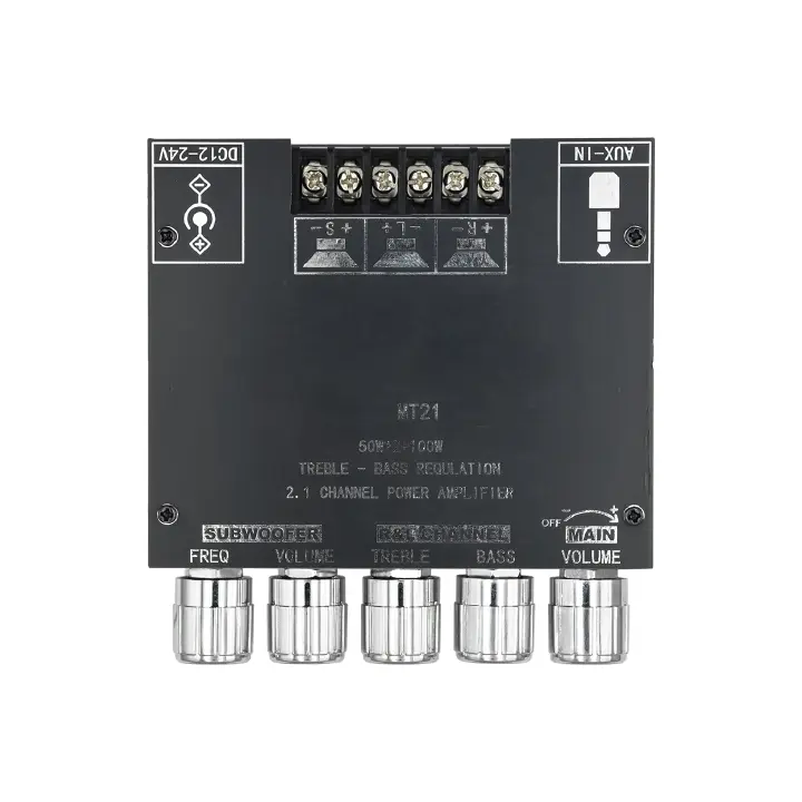 ZK-MT21 Digital Power Amplifier Board 2x50W+100W 2.1 Channel Subwoofer AUX 12V 24V Audio Stereo Bluetooth 5.0 Bass Amplifier Treble Bass Control for Home Car DIY Speaker