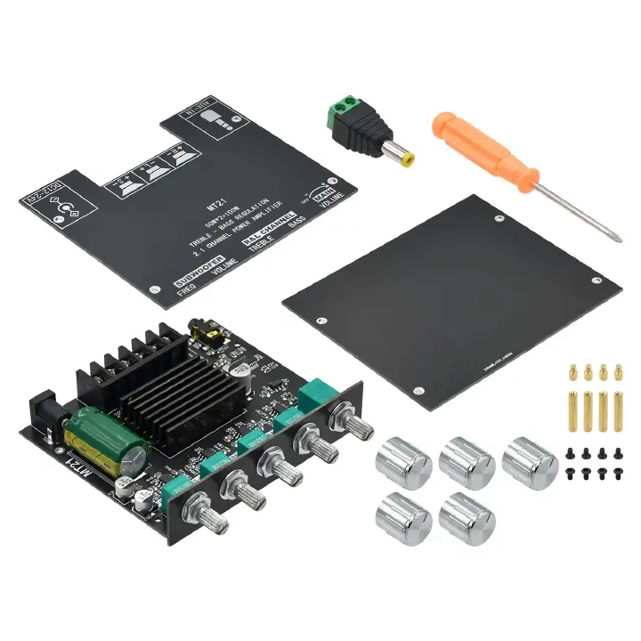 ZK-MT21 Digital Power Amplifier Board 2x50W+100W 2.1 Channel Subwoofer AUX 12V 24V Audio Stereo Bluetooth 5.0 Bass Amplifier Treble Bass Control for Home Car DIY Speaker