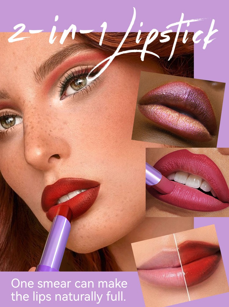 4PCS Dual Color Lipstick Set Matte Pearl Lip Liner Long Lasting Moisturizing Lipstick for Bite Lip Makeup