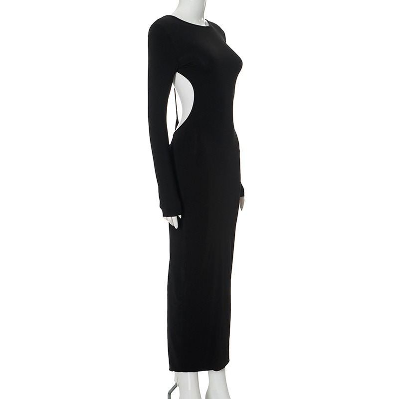 Women's Clothing Solid Color Long Sleeve Dress Backless Dresses Slim Fit Bodycon Long Dress Woman Clothes